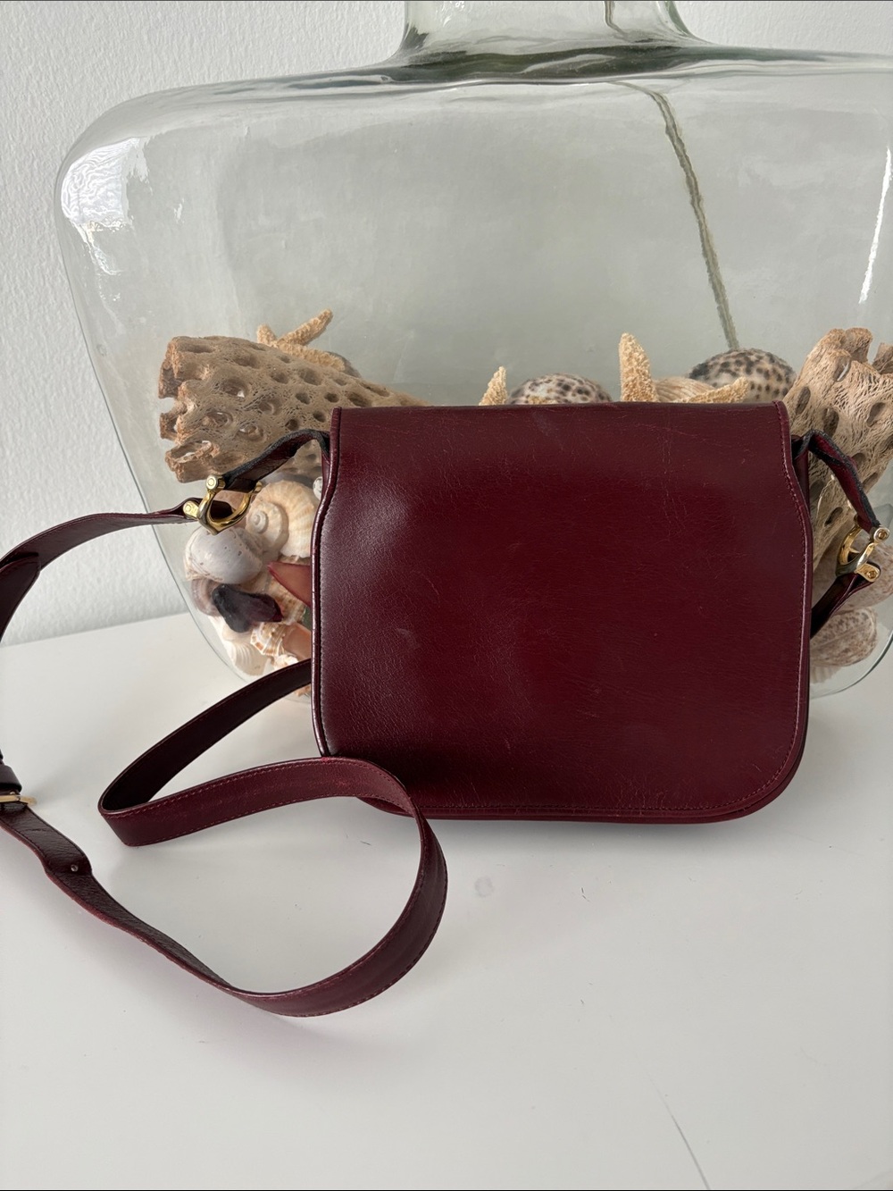 Vintage Cartier Women's Leather Crossbody Bag in Deep Burgundy